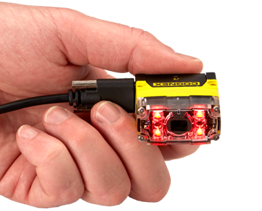 pequeño lector o sensor de código de barras, con iluminación roja.